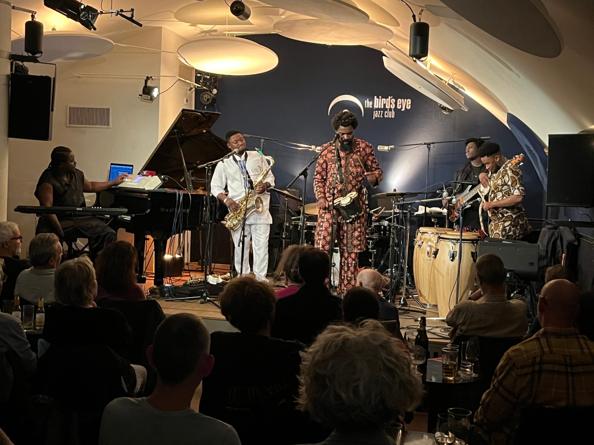 Jah Baba’s six-piece band from Benin on stage at the Bird’s Eye in Basel