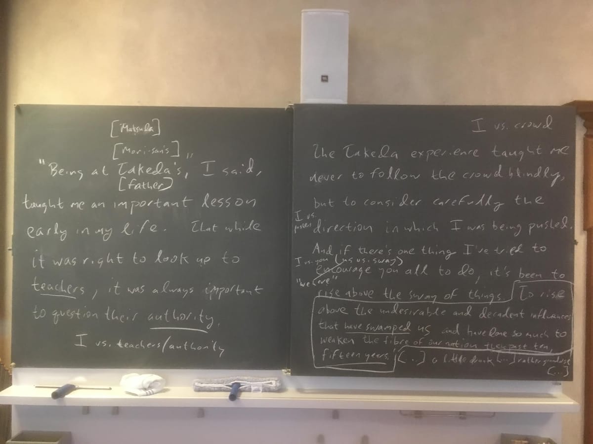 "Being at Takeda's": A blackboard on Kazuo Ishiguro's "An Artist of the Floating World"